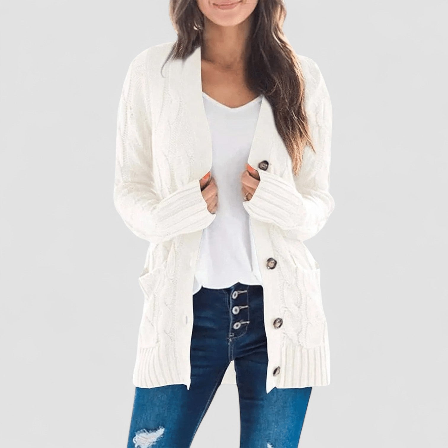 MARZENA | Przytulny Kardigan w Warkoczach