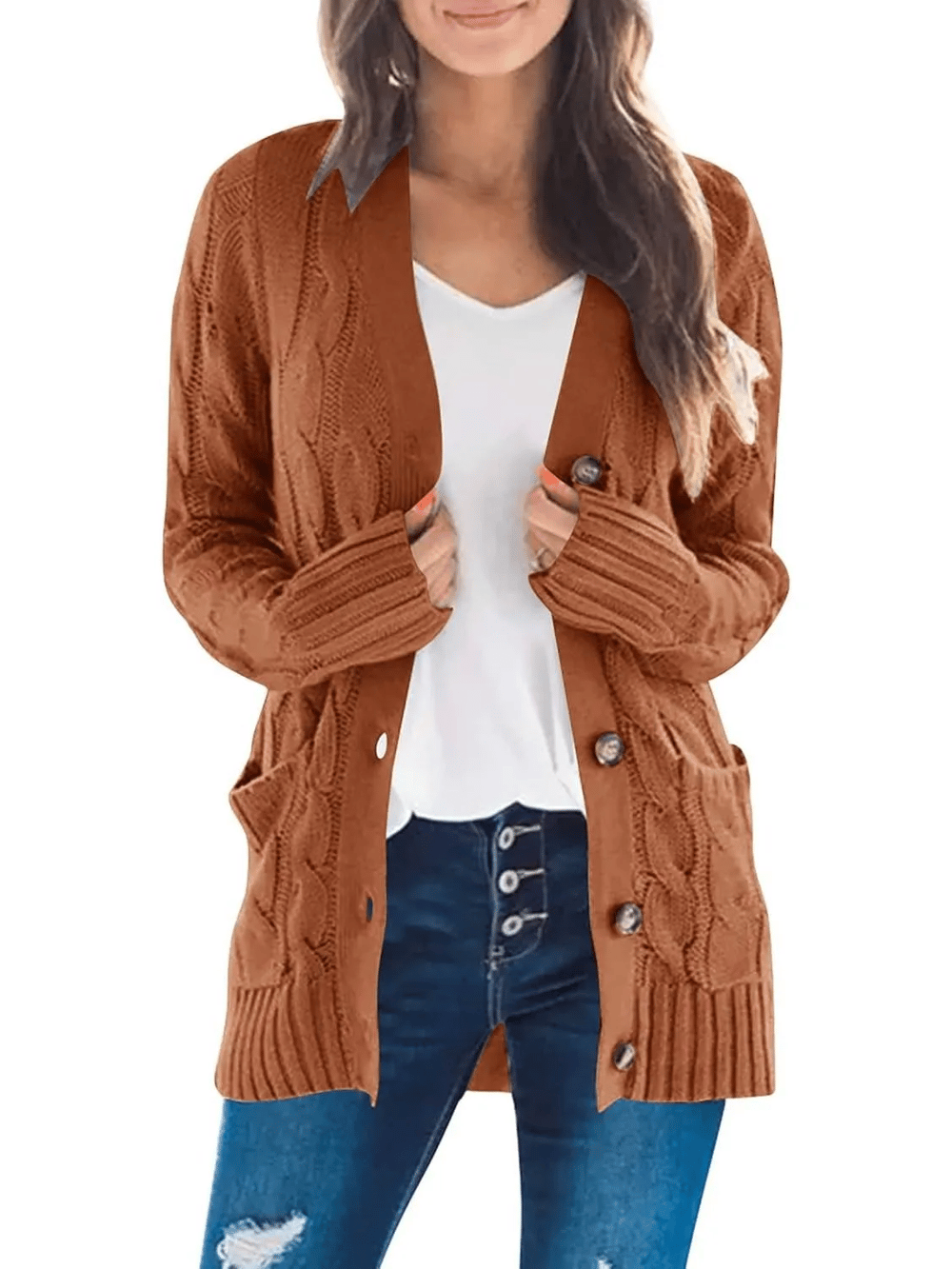 MARZENA | Przytulny Kardigan w Warkoczach 